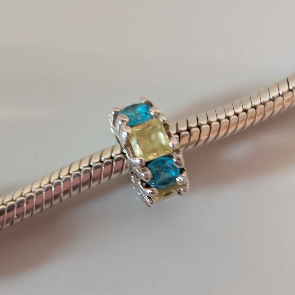 Persona 925 Sterling Silver European Charm Bead Blue Green Crystal Spacer